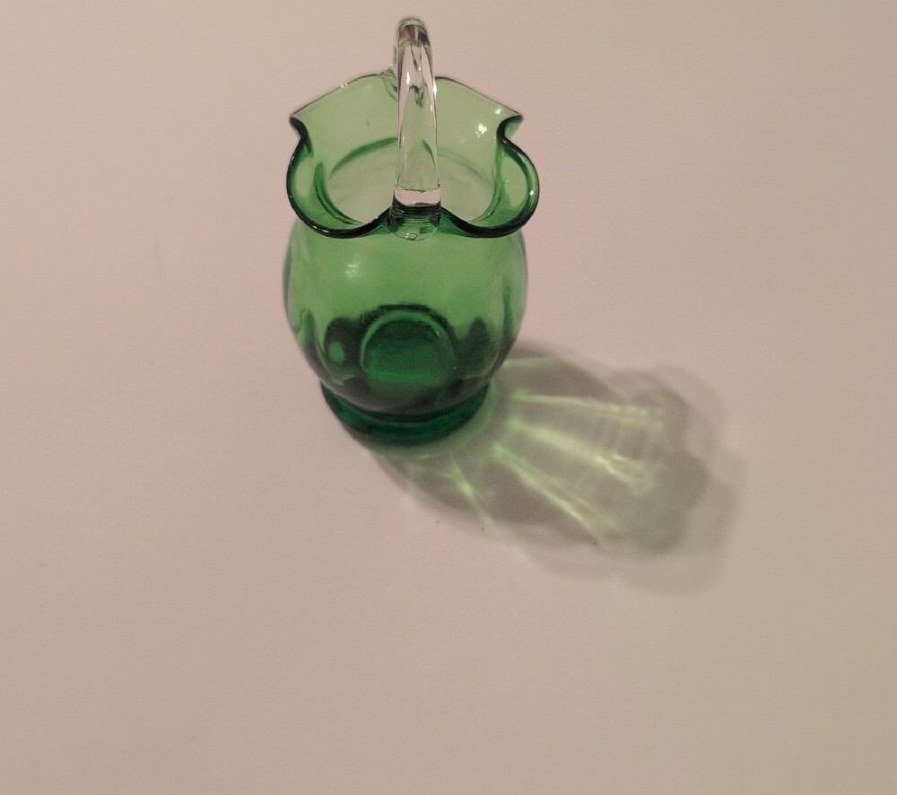 Green Pilgrim Glass Ruffled Rim Pitcher with Clear Handle - Picture 3 of 13